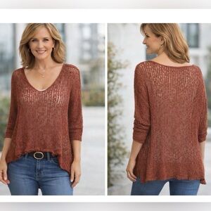 Jolt Woman's Coral Cropped Jumper Sweater Open Knit Pullover Size Medium